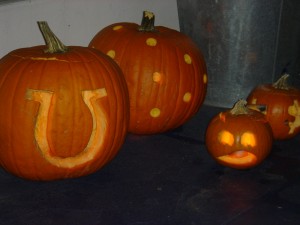 The colts, polka dot and sly face pumpkin. 